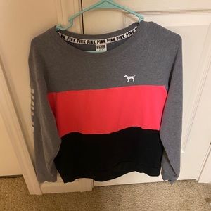 Grey pink and black crew neck